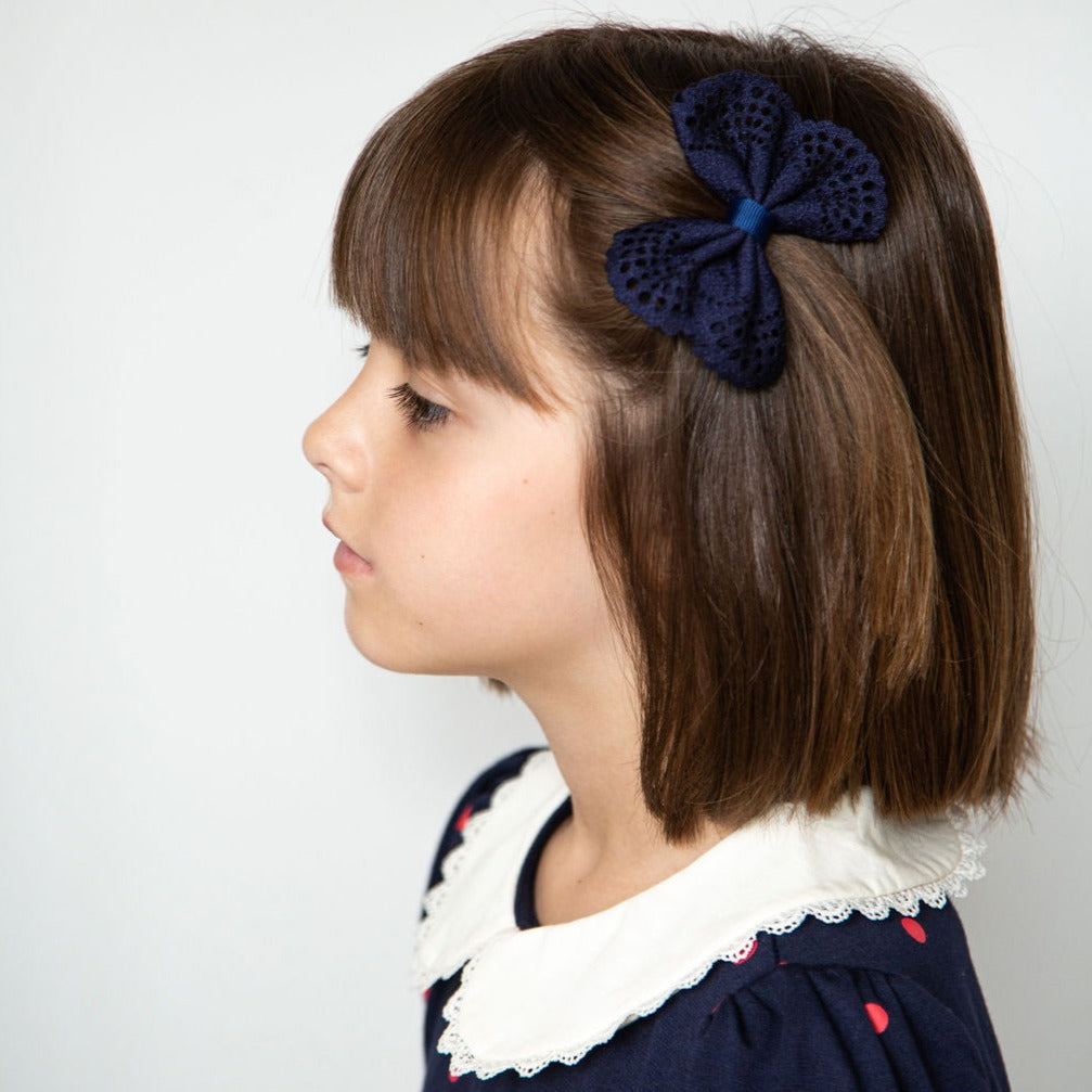 Grand Noeud en Broderie Anglaise - Bleu Marine