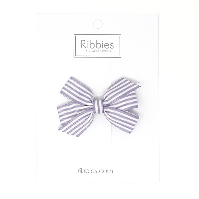Medium Striped Bow Hair Clip Lavender Purple Girl - Barrette Anti-Glisse Noeud Moyen Fille Violet Lavande