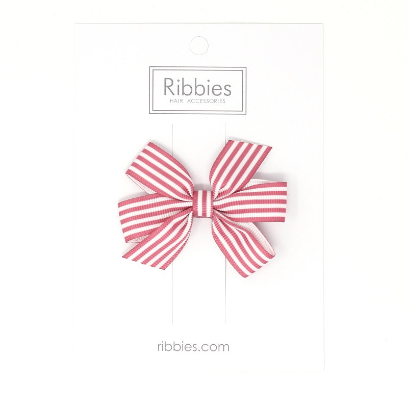 Medium Striped Bow Hair Clip Burgundy Girl - Barrette anti-glisse noeud moyen fille bordeaux