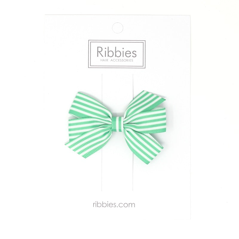 Medium Striped Bow Hair Clip Aqua Girl - Barrette anti-glisse noeud moyen fille vert d'eau