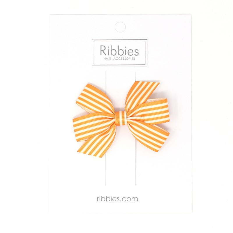 Medium Striped Bow Hair Clip Yellow Gold  Girl - Barrette Anti-Glisse Noeud Moyen Fille Jaune d'Or
