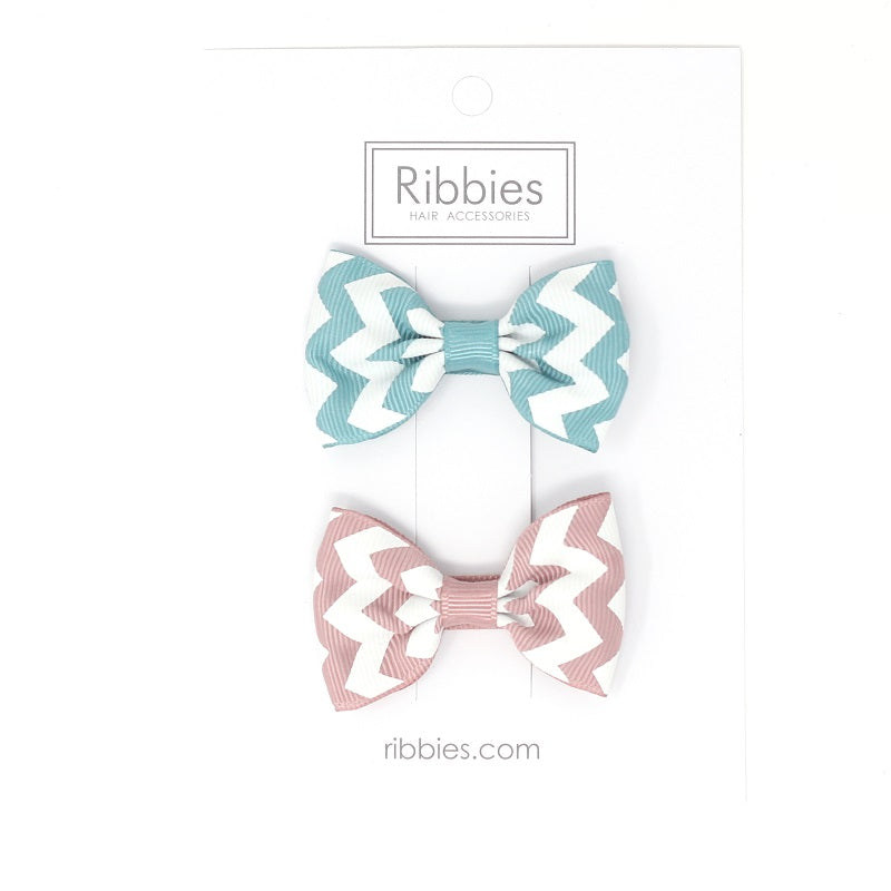 Paire de nœuds Chevron - Turquoise et rose quartz