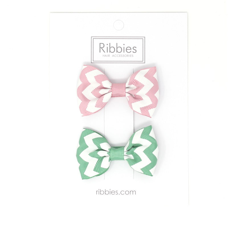 Paire de nœuds Chevron - Rose et Vert