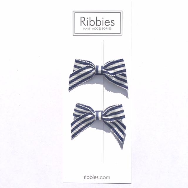 Lauren Bow Pair - Navy & White Stripes - A - CLEARANCE
