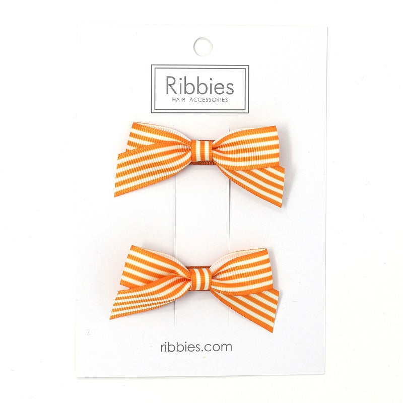 Paire de Barrettes à Noeud Rayé - Jaune d'Or