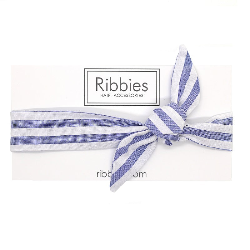 Bow Headband - Stripes - Blue & White