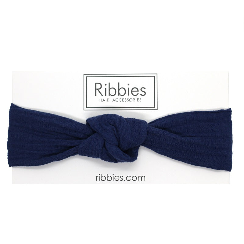 knot headband blue navy double gauze toddler pure 100% cotton oeko tex