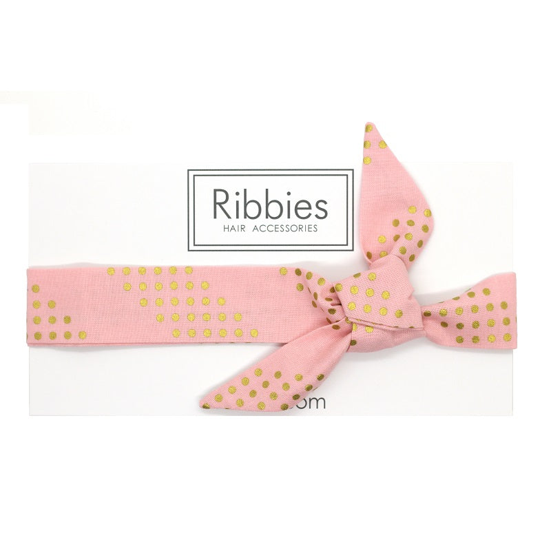 Bow Headband - Golden Dots - Pink