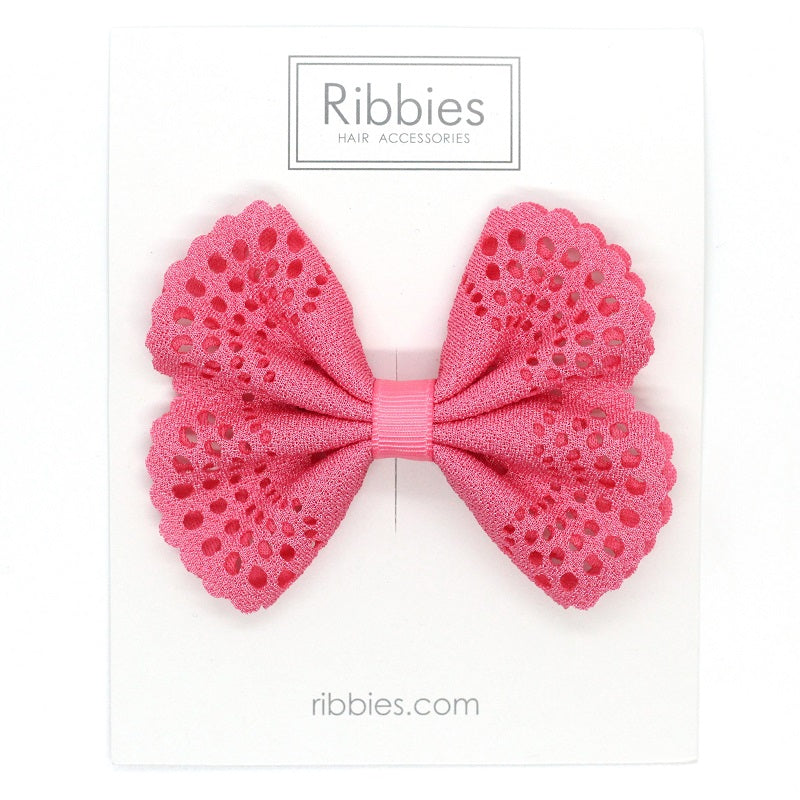 Grand Noeud en Broderie Anglaise - Rose Corail