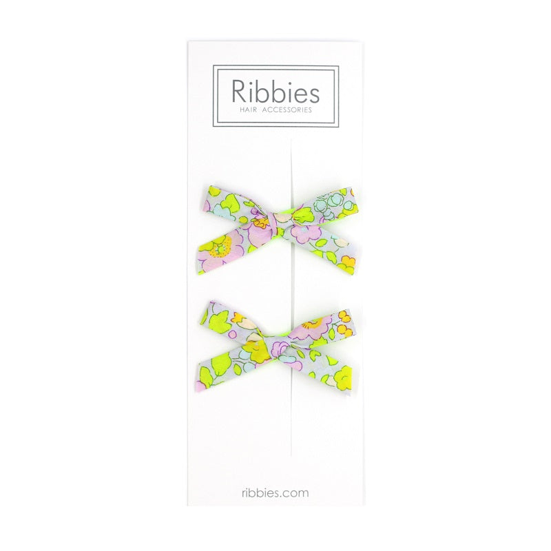 Liberty of London Schoolgirl Bows - Betsy Lime and Pastel Pink - CLEARANCE