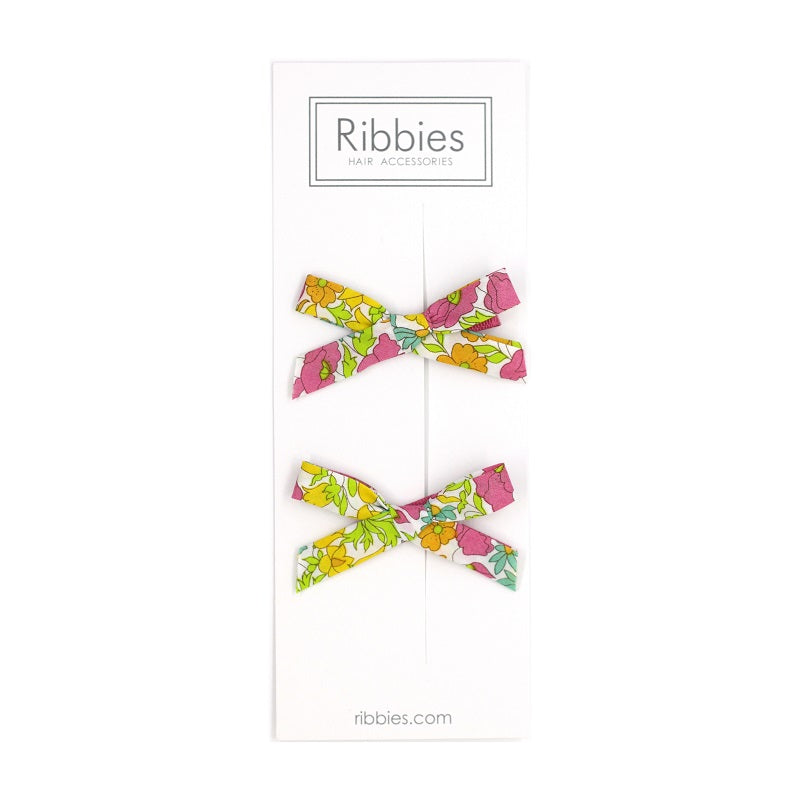Liberty of London Schoolgirl Bows - Poppy & Daisy Pink and Green - CLEARANCE
