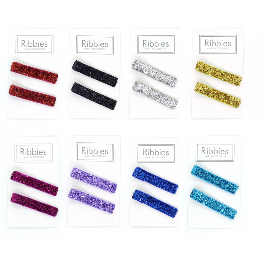 Hair Clips Pair - Sparkle - Electric Blue