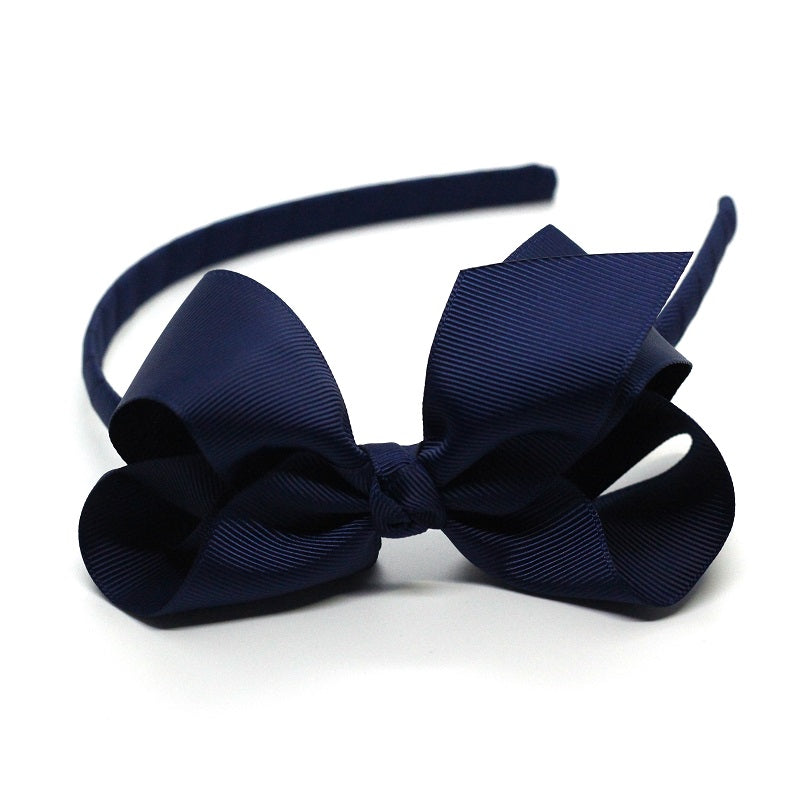 Premium Quality Navy Blue Bow Headband. Oeko Tex certified gros graind ribbon. Perfect for school or to dress up