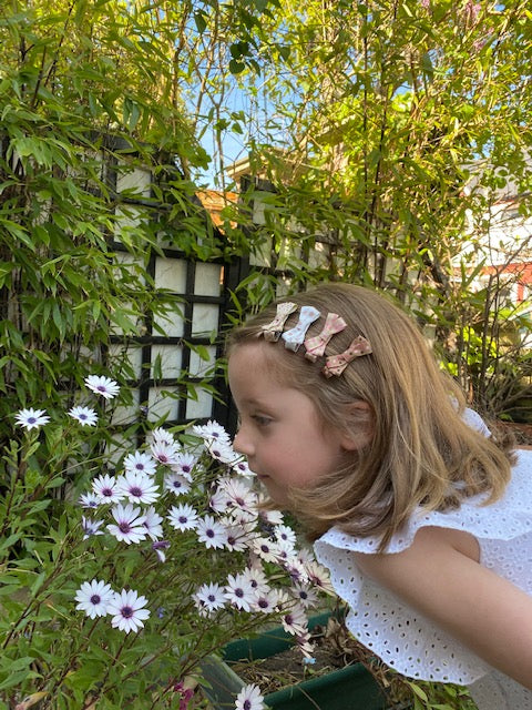 Small Bow Hair Clip Set of 9 - Striped - Pink & Brown