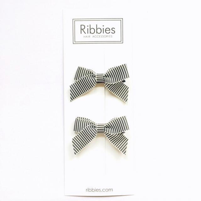 Lauren Bow Pair - Black and White Striped Satin