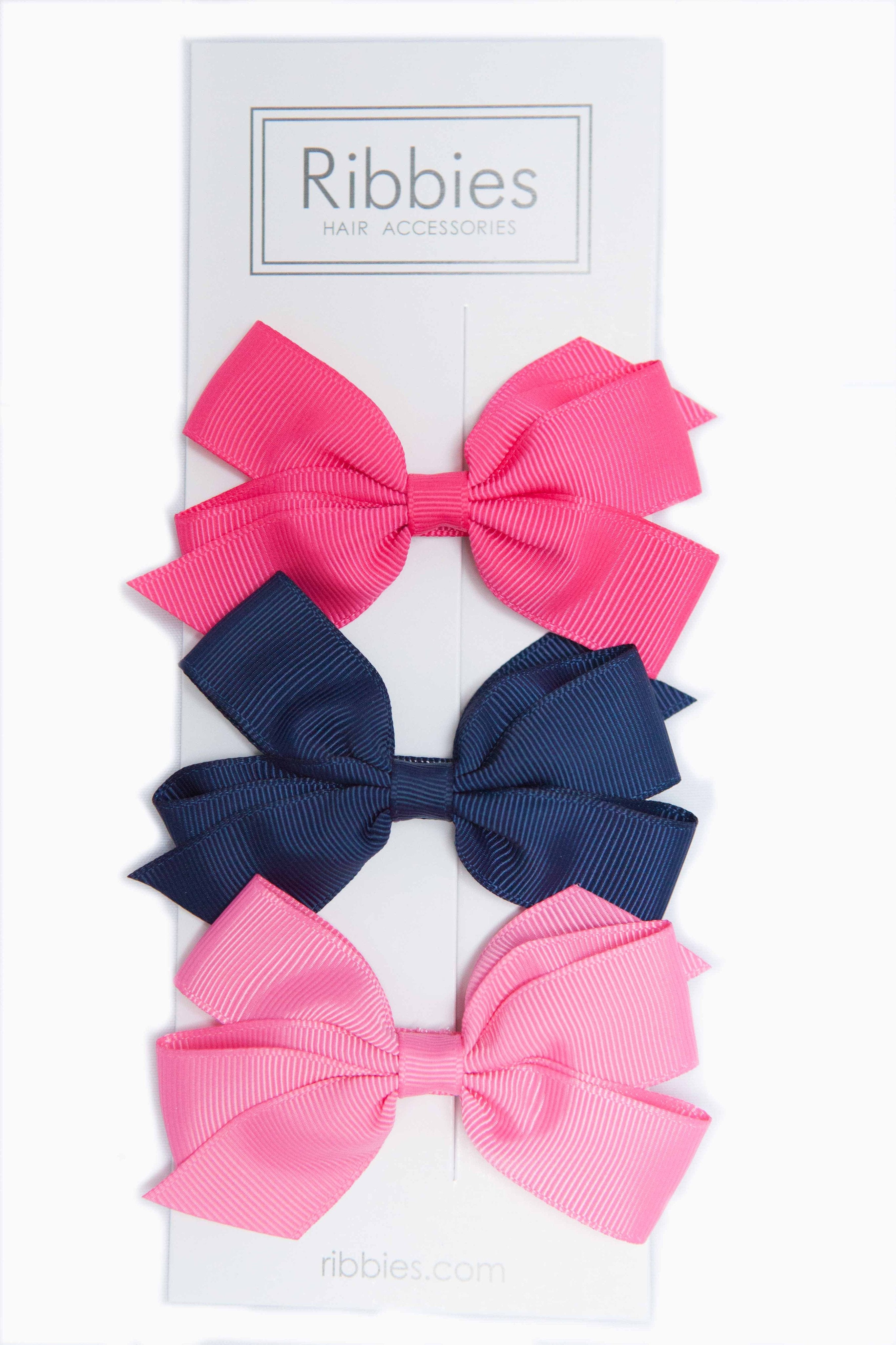 Set of 3 Medium Bows - Pink & Navy