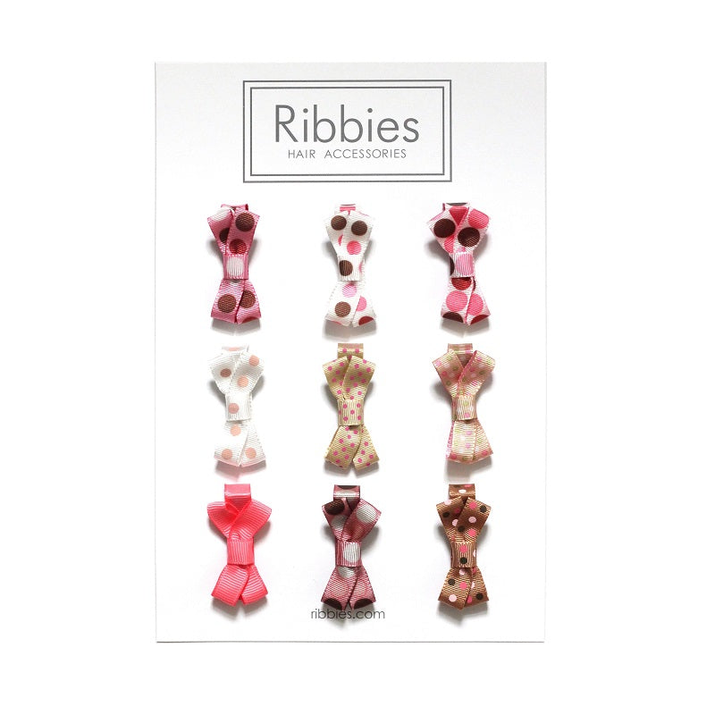 Small Bow Hair Clip Set of 9 - Dots