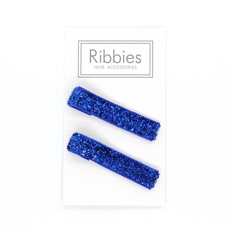Hair Clips Pair - Sparkle - Electric Blue