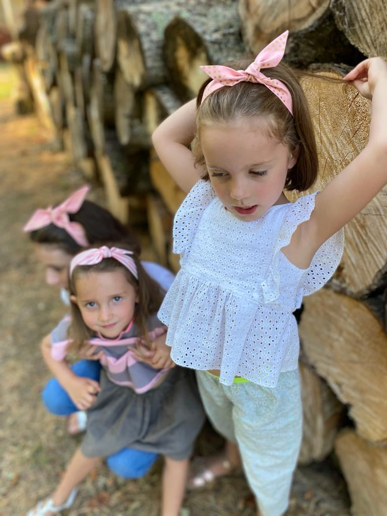 Bow Headband - Stripes - Pink & White