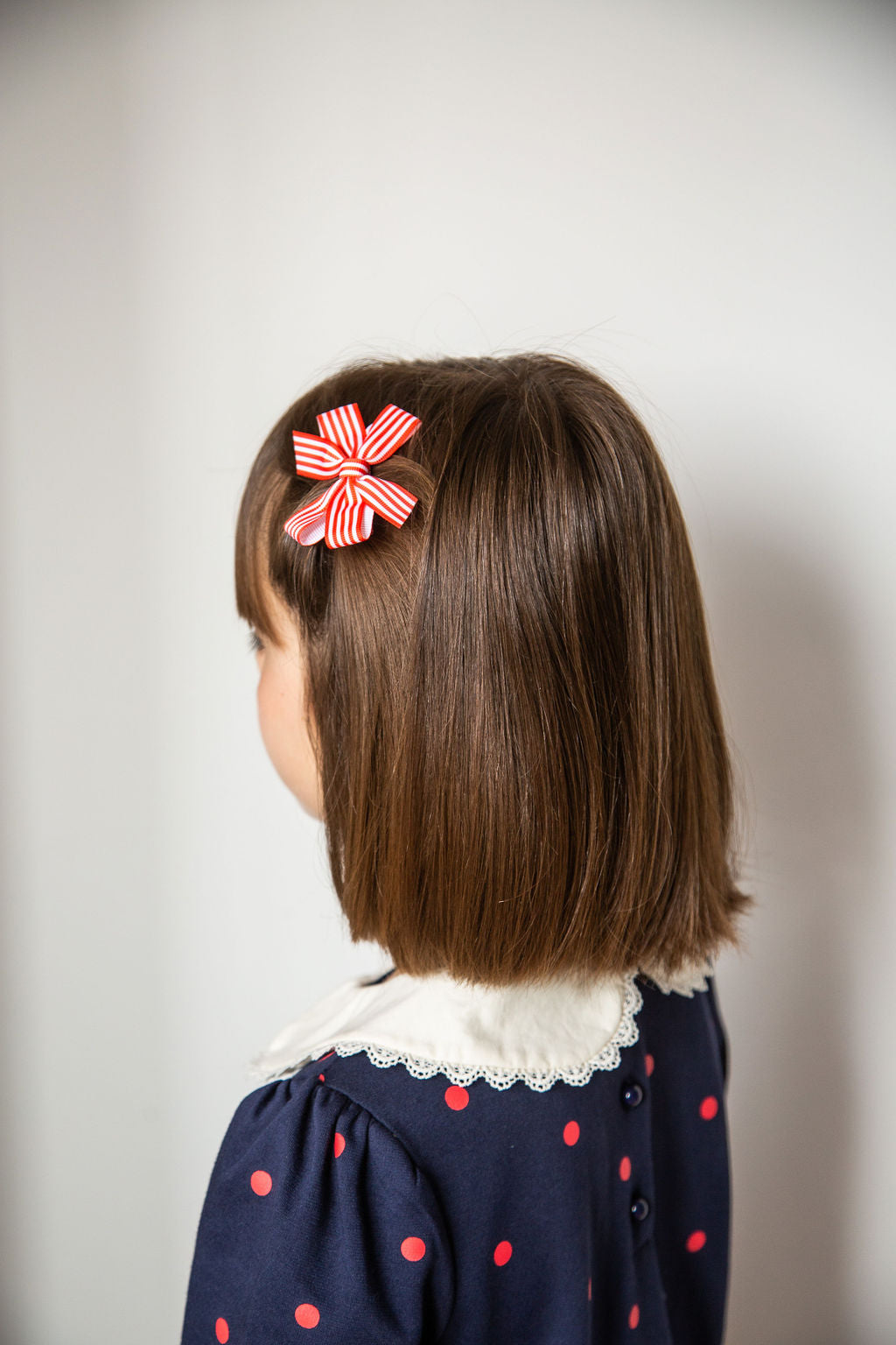 Medium Striped Bow Hair Clip Navy Blue Girl - Barrette Anti-Glisse Noeud Moyen Fille Bleu Marine