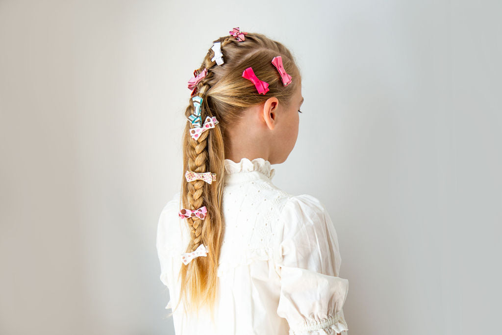 Set di 5 piccoli fiocchi - semplici - rosa e senape