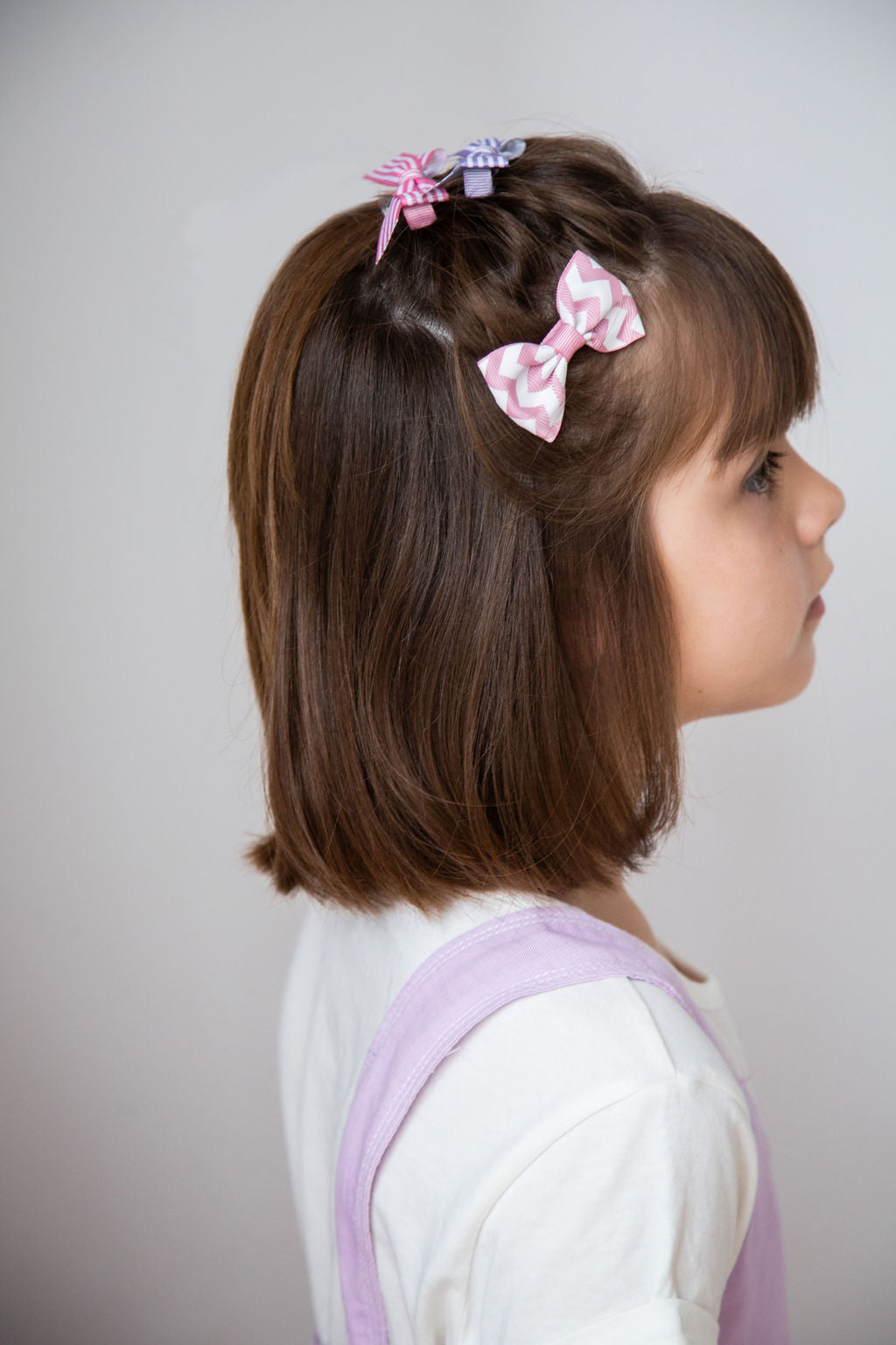 No Slip Striped Bow Hair Clip Lavender Girl - Barrette anti-glisse noeud moyen fille violet