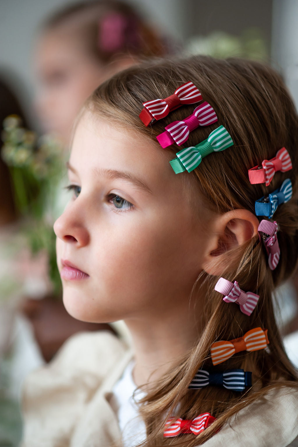 Blue and Pink Striped Bow Hair clips for baby girl and toddler - barrette anti-glisse à noeud rayé pour bébé et petite fille - Rose et Bleu