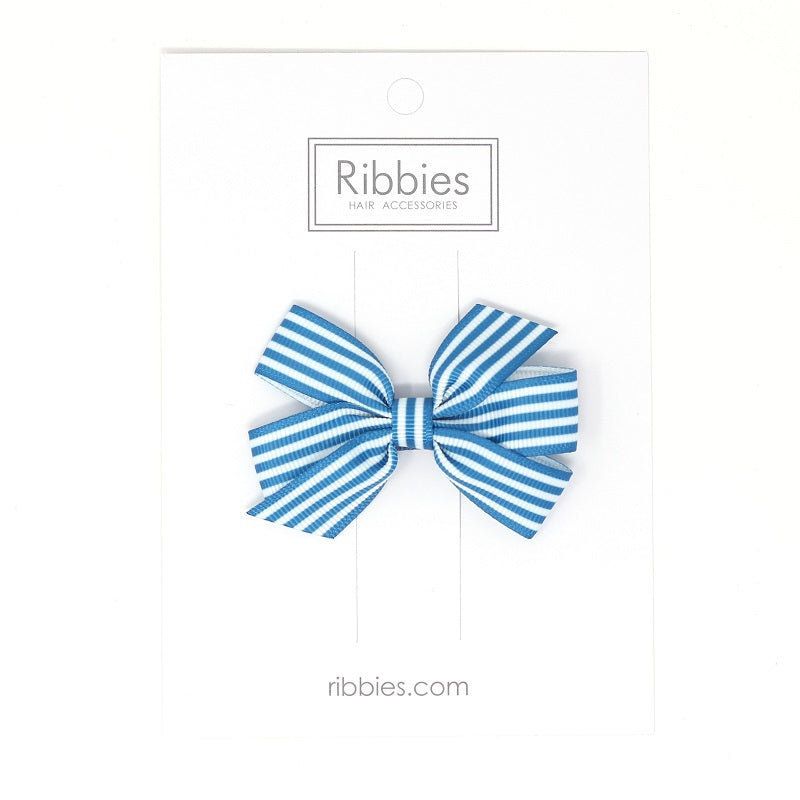 Medium Striped Bow Hair Clip Turquoise Girl - Barrette Anti-Glisse Noeud Moyen Rayé Fille Bleu Turquoise
