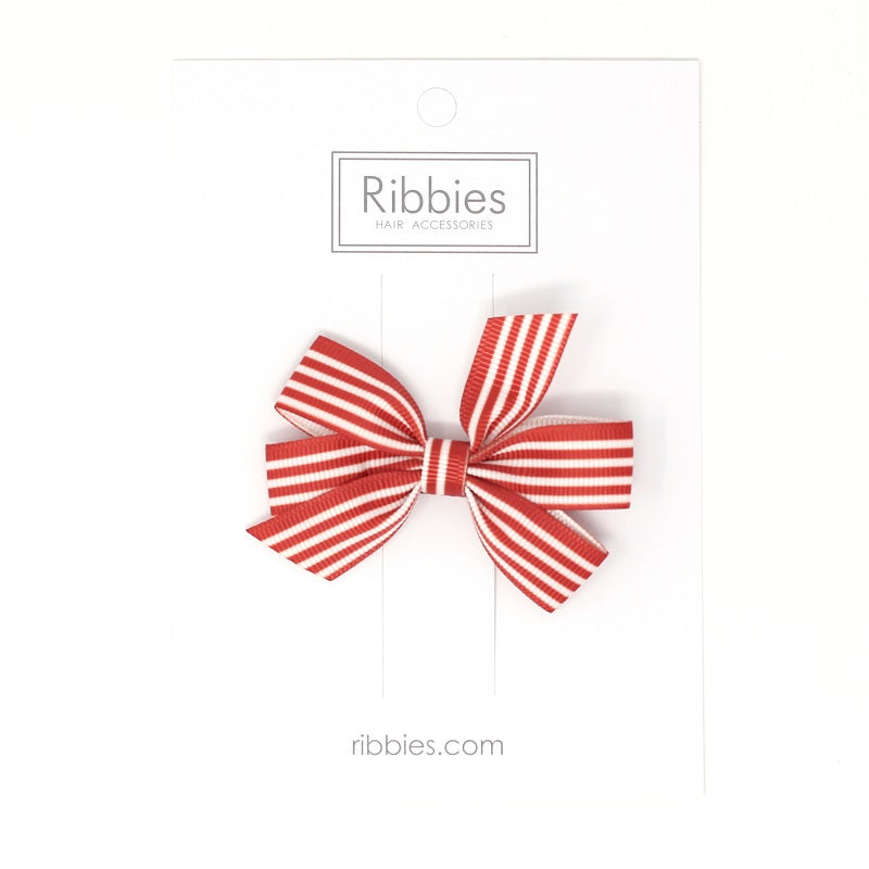 Medium Striped Bow Hair Clip Rust Girl - Barrette Anti-Glisse Noeud Moyen Rayé Fille Rouille