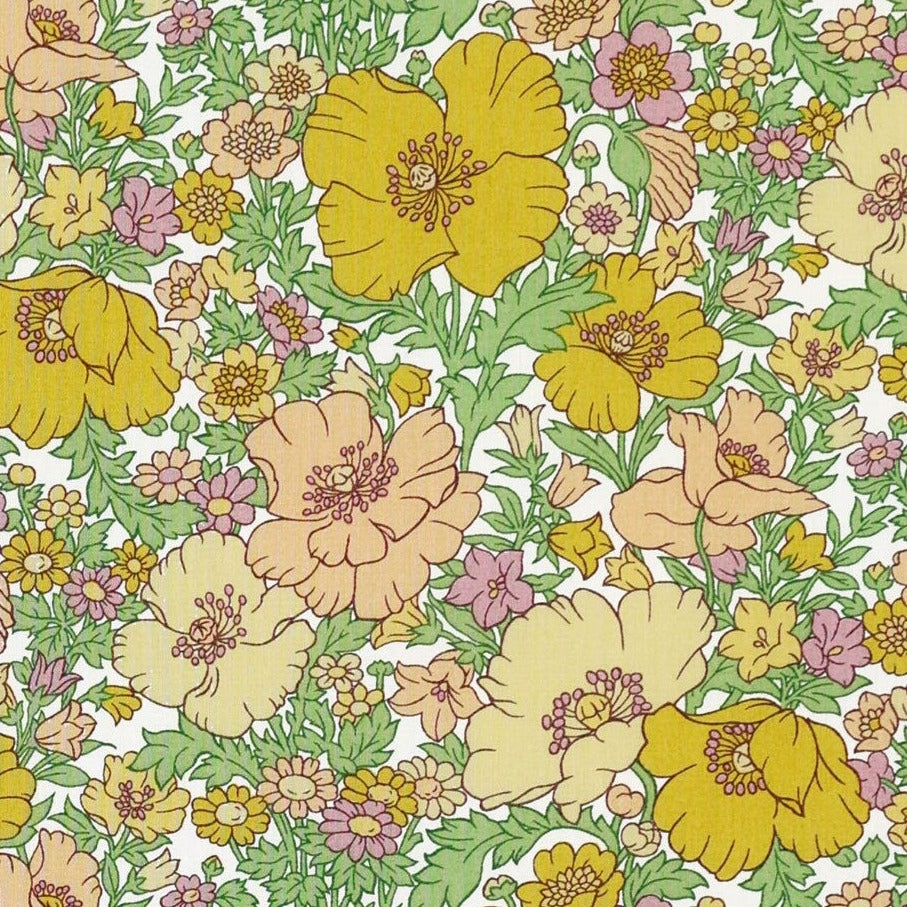 Set of 4 mini bow ties in Liberty print Meadow Song Mustard - Barrettes anti-glisse fille Liberty Meadow Song Jaune et Vert