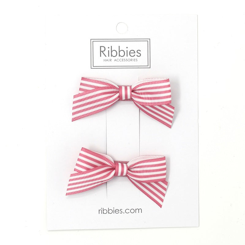 No Slip Striped Bow Hair Clip Pink Girl - Barrette anti-glisse noeud moyen fille rose