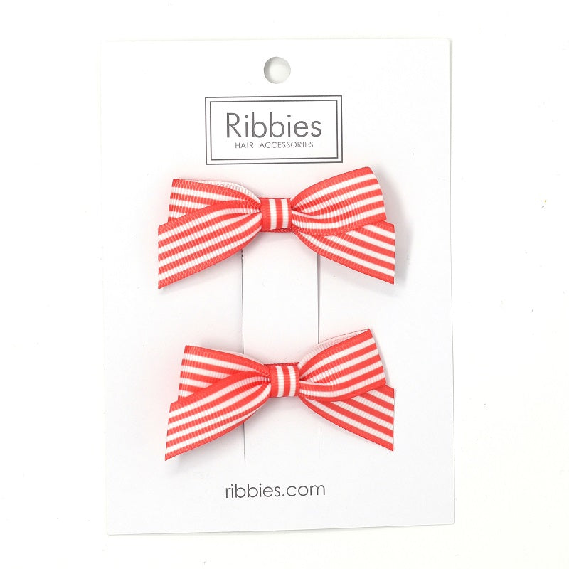 No Slip Striped Bow Hair Clip Coral Orange Girl - Barrette anti-glisse noeud moyen fille orange