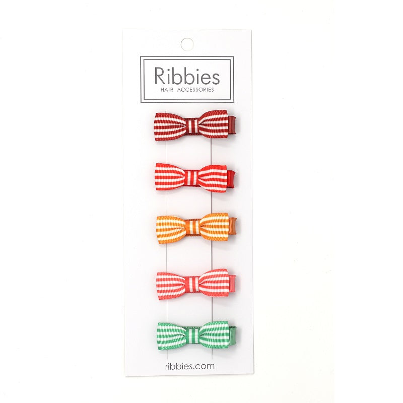 Bright colours Striped Bow Hair clips for baby girl and toddler - barrette anti-glisse à noeud rayé pour bébé et petite fille - Rouge, Vert, jaune