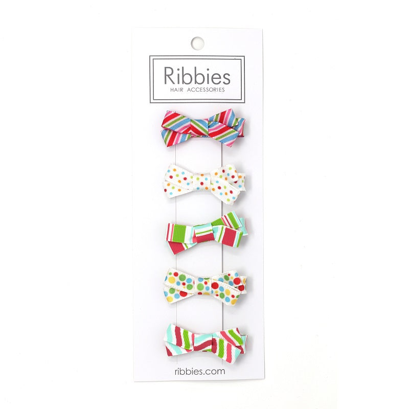 Set of 5 Small Bows - Red & Green