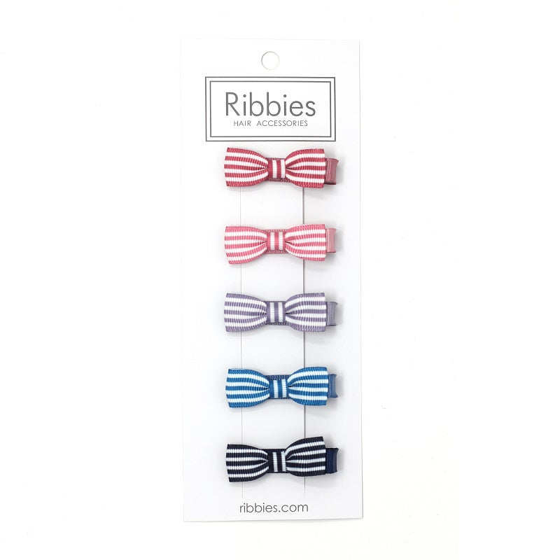 Blue and Pink Striped Bow Hair clips for baby girl and toddler - barrette anti-glisse à noeud rayé pour bébé et petite fille - Rose et Bleu