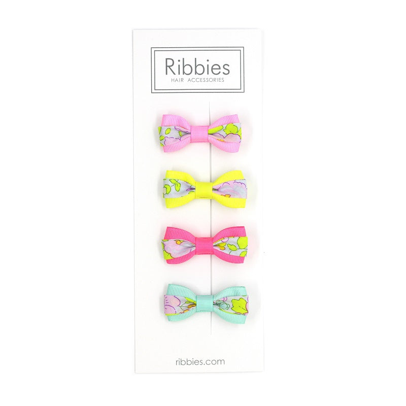 Set of 4 Liberty Bows - Betsy Lime and Pastel Pink