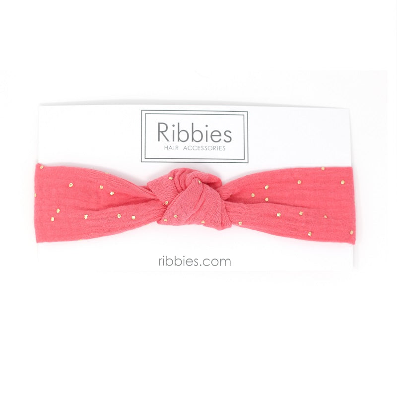 knot headband coral gold dots double gauze toddler pure 100% cotton oeko tex