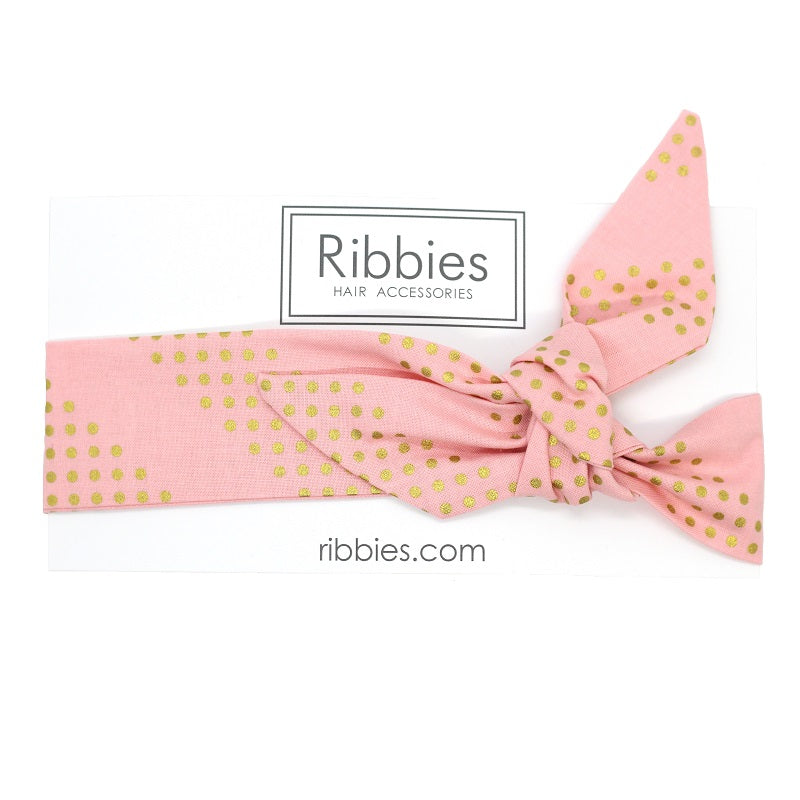 Bow Headband - Golden Dots - Pink