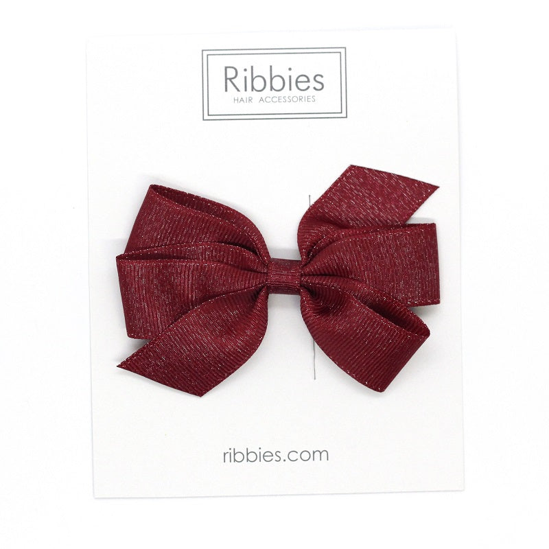 Medium Bow sparkly bow for girls, burgundy. Perfect hair accessory for Christmas!