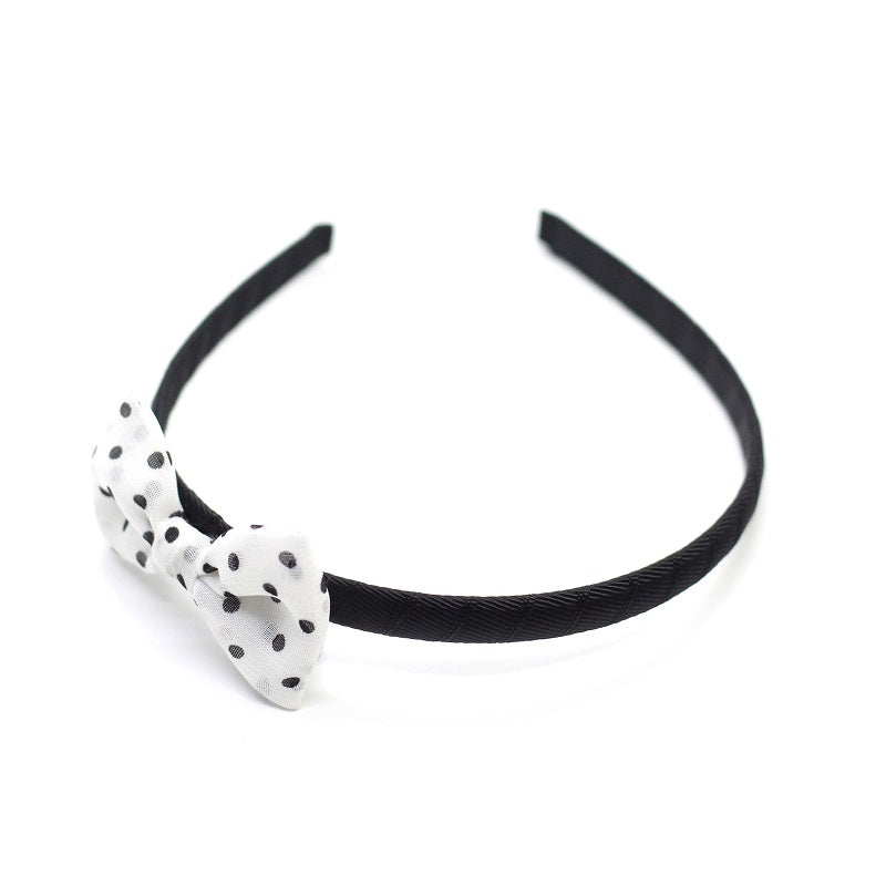 Polkadot Bow Headband - White on Black