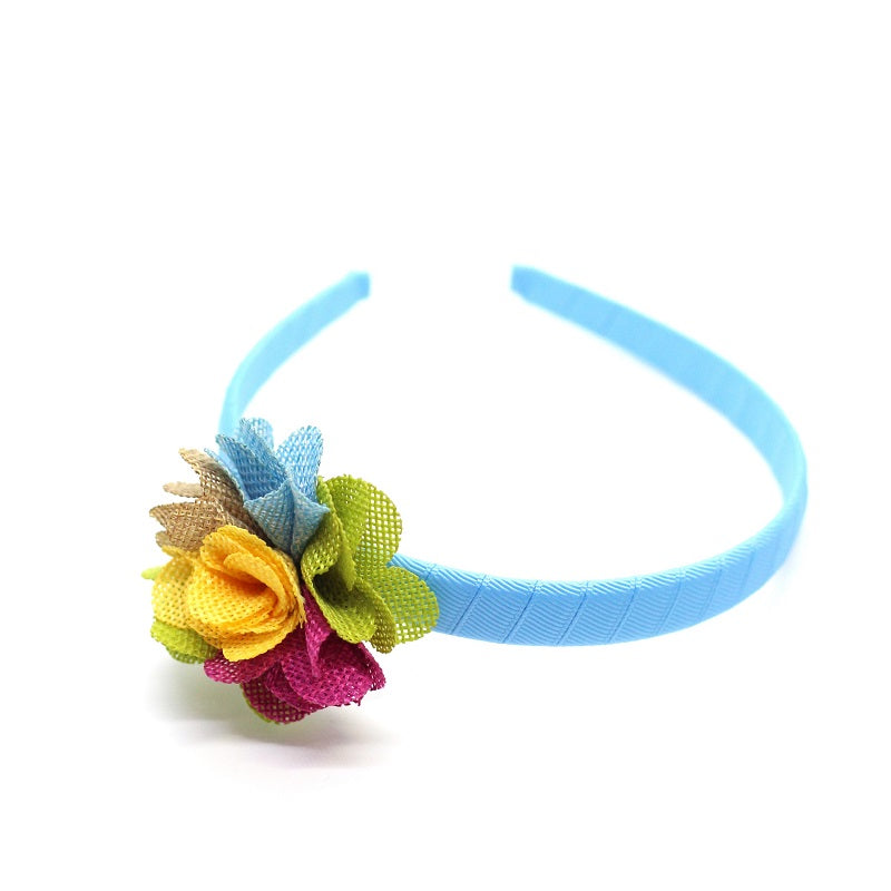 Multi Color Linen Flower Headband - Turquoise