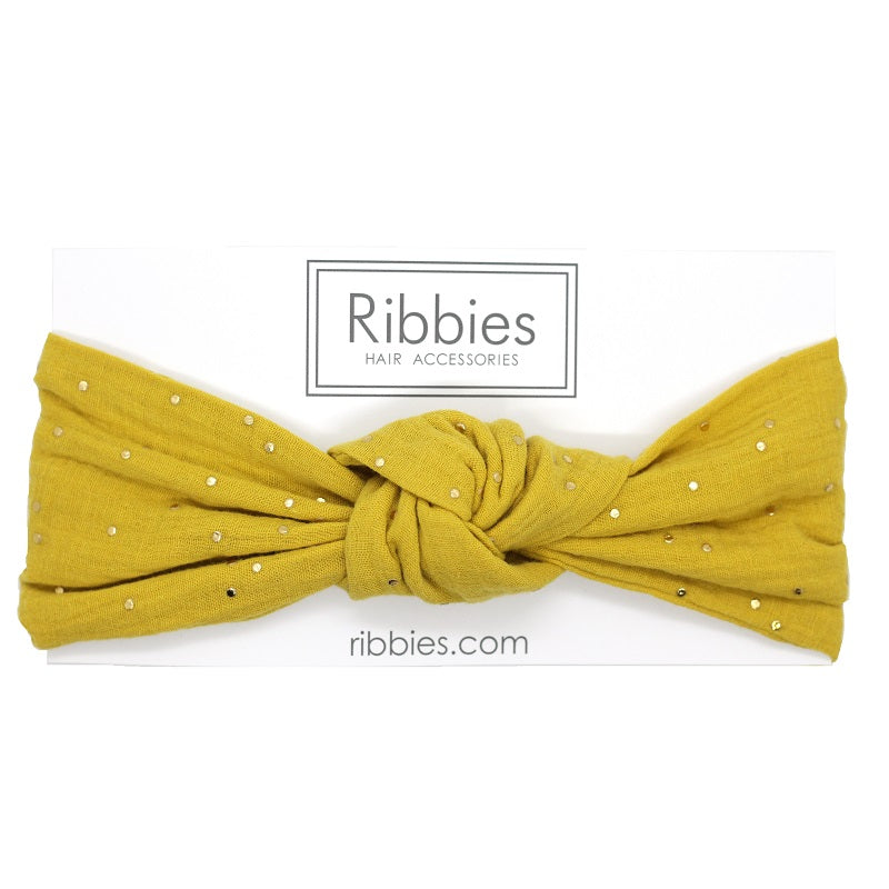knot headband yellow mustard double gauze adult woman pure 100% cotton oeko tex