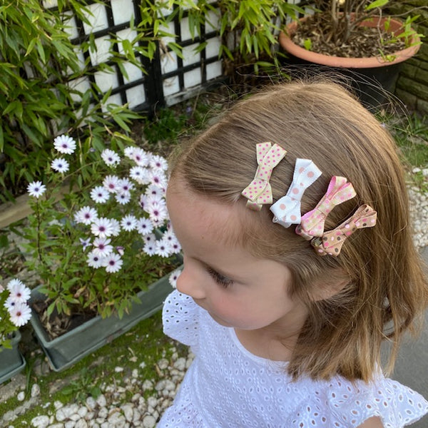 Small Bow Hair Clip Set of 9 - Striped - Pink & Brown
