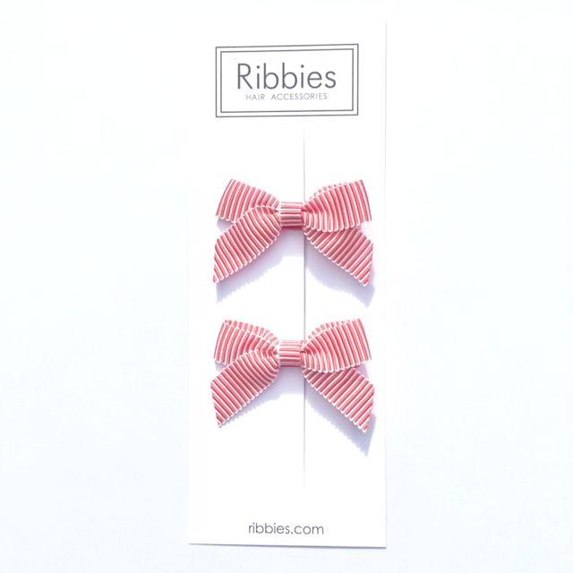 Lauren Bow Pair - Red and White Striped Satin
