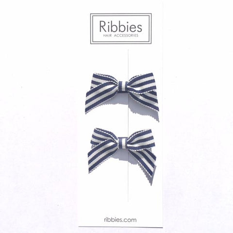 Lauren Bow Pair - Navy & White Stripes - A