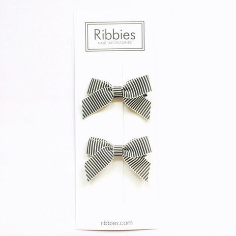 Lauren Bow Pair - Black and White Striped Satin