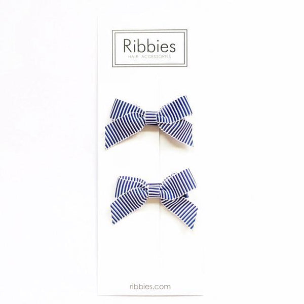 Lauren Bow Pair - Blue and White Striped Satin