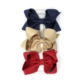 Extra Large Sparkly Hair Bows - Navy, Gold & Red - Set of 3