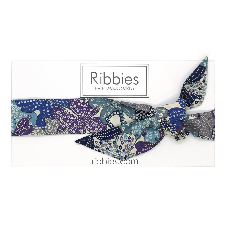 Mauvey Blue Liberty of London Bow headband, toddler size