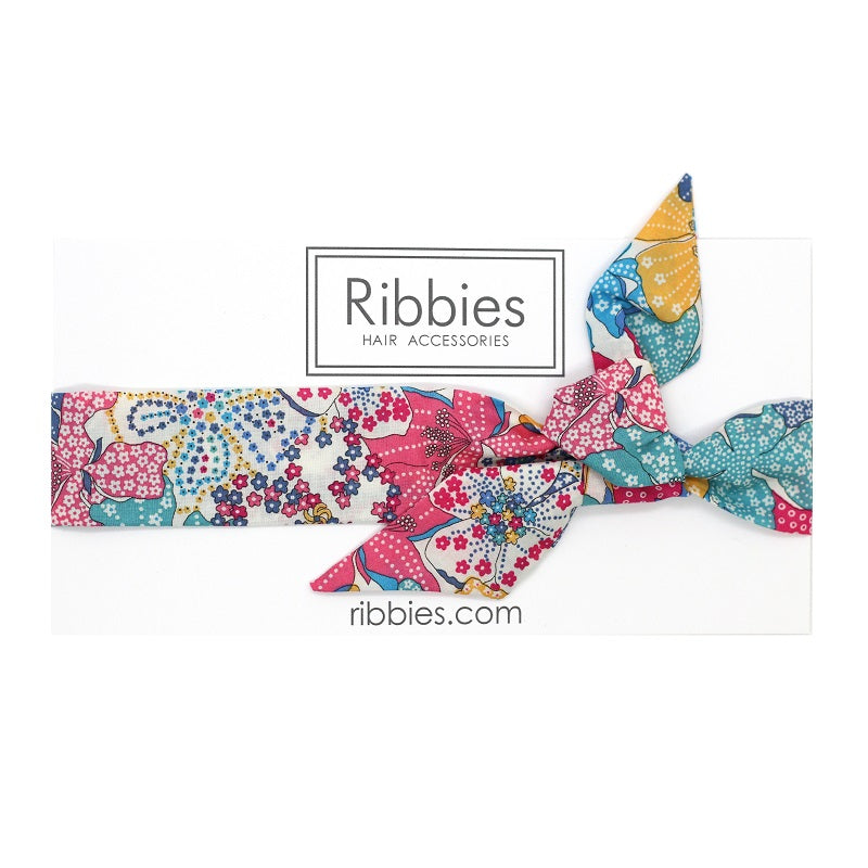 Mauvey Turquoise Liberty of London Bow headband, toddler size